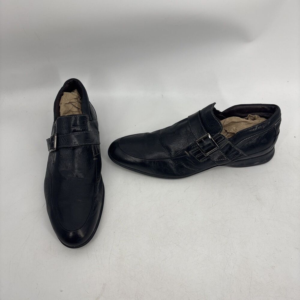 Bacco Bucci Men's 12M Black Leather Slip-On Dress Shoes Made in Italy Loafers